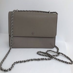 Tory Burch Gray Leather Shoulder Bag Silver Chain